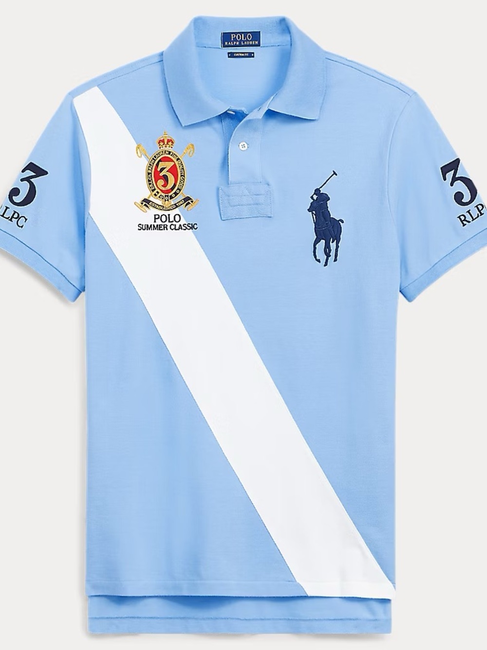 Polo by Ralph Lauren Men’s Light Blue Crest Custom Slim Fit Polo Shirt
